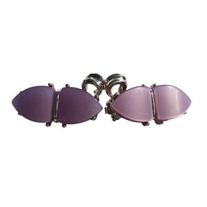 Vintage Thermaset Purple Clip‎ On Earrings Silver Tone Rhodium Plated 1.5"